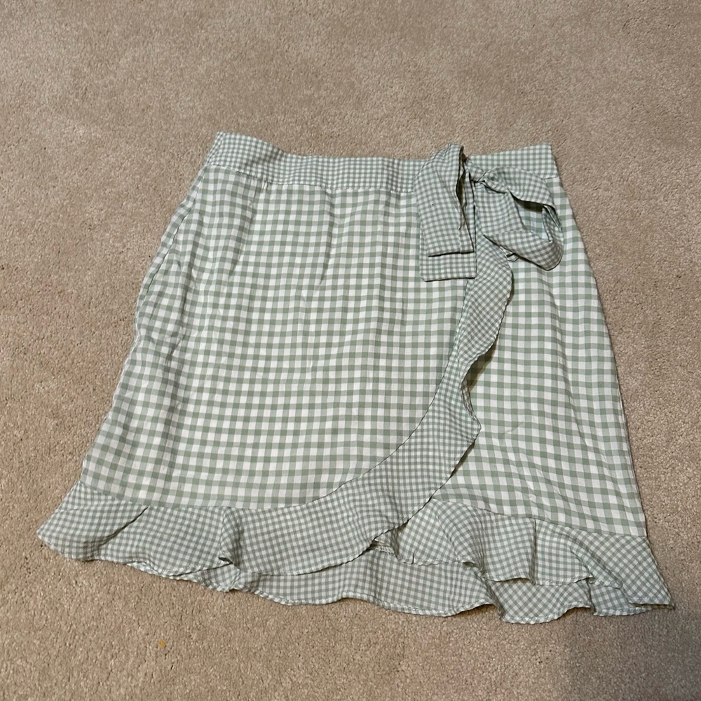 Gingham Wrap Skirt in Green Check